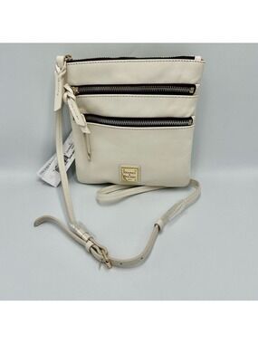 Dooney & Bourke Ivory Apollo Leather Triple Zip Crossbody Bag Boho Purse NWT